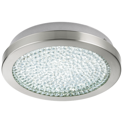 Arezzo 2 LED loftlampe i metal Satin Nikkel med skærm i Klar Krystal, 11,2W LED, diameter 28 cm, højde 5,5 cm.